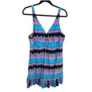 La Blanca Womens 22 Blue Purple Geometric One Piece Swim Suit Dress